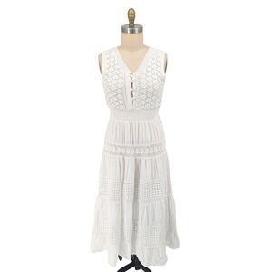 Naoo Corchet Midi A Line Dress White M preppy bohemian cottagecore sundress